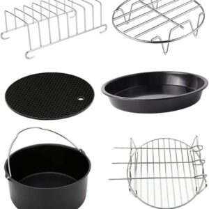 6pcs 6 Air Fryer Accessories Pizza Cooker Non- Stick Bake Trays Grilling Accessories Pizza Kit Bbq Kits Non Stick Baking Pan Pizza Baking Pan Non Stick Griddle Pan Stainless Steel