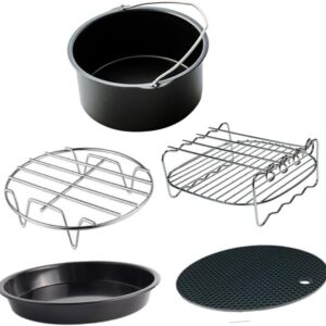 5pcs Air Fryer Accessories Kitchen Air Fryer Supplies Bbq Rack Bbq Grills Round Pans for Baking Airfryer Pizza Tools Frying Pot Kit Wire Steamer Baking Grill Tools Stainless Steel